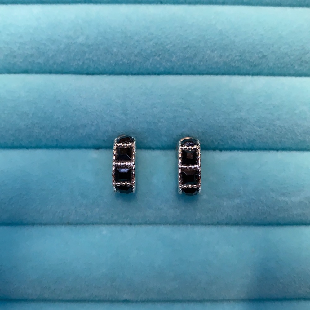 2 pairs of earrings - black and silver hoop earrings and black and gold studs